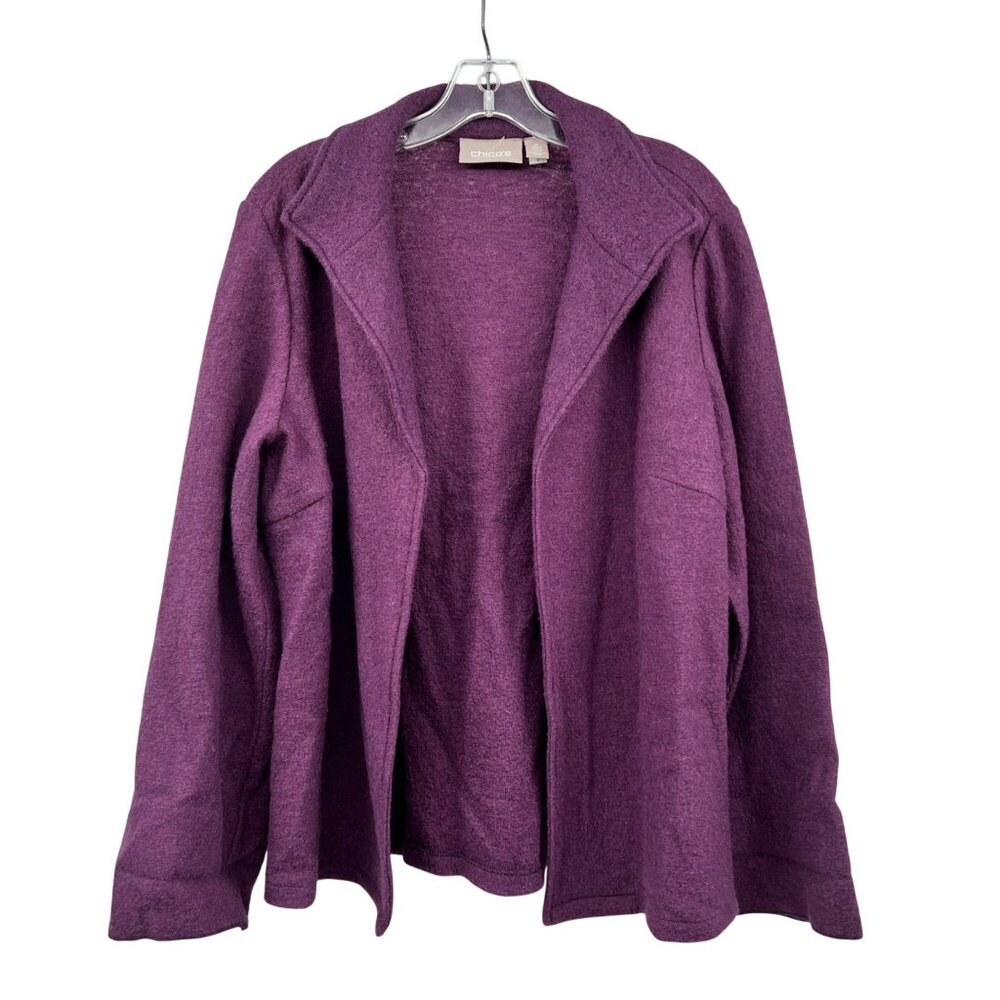 Chico's Womens Wool Blazer Jacket Open Front Purple Size Large